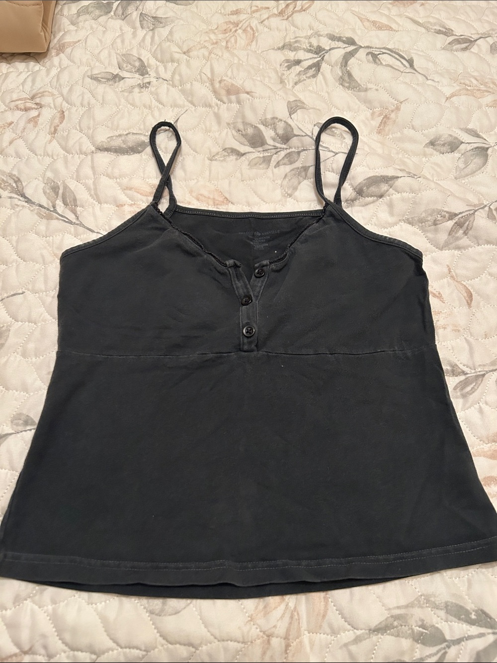 Brandy Melville Black Spaghetti-Strap Henley Camisole